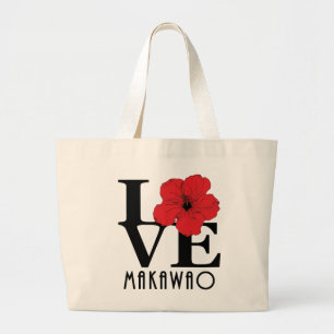 Grand Tote Bag LOVE Makawao Hawaii red Hibiscus