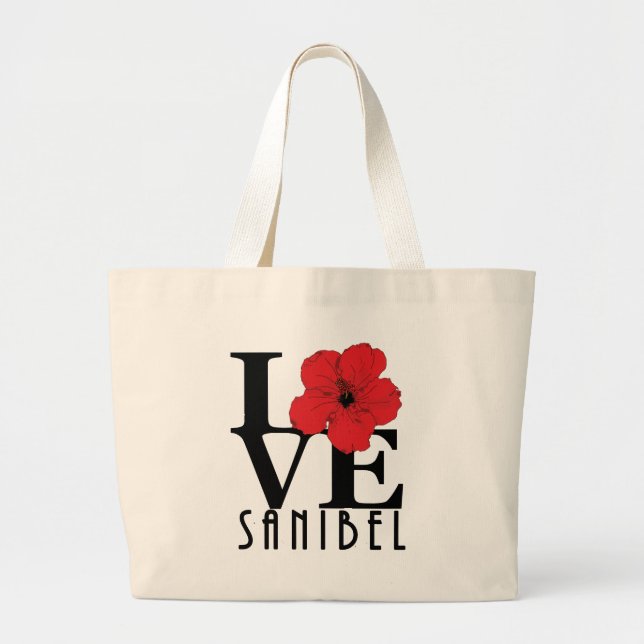 Grand Tote Bag LOVE Sanibel Red Hibiscus (Devant)