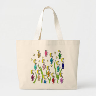 Grand Tote Bag lune au-dessus des poissons