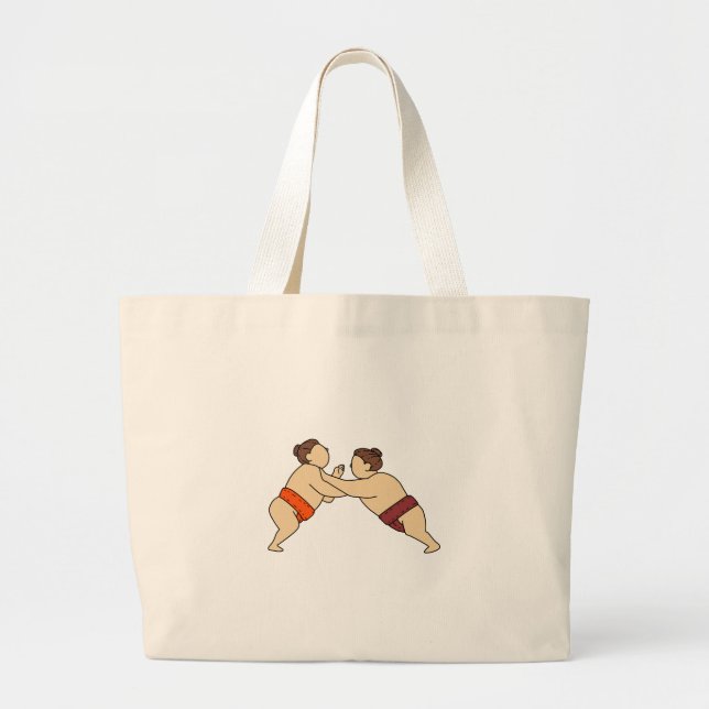 Grand Tote Bag Lutteur de sumo de Rikishi poussant la ligne mono (Devant)