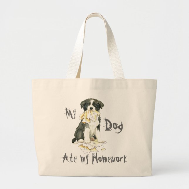 Grand Tote Bag Ma frontière Collie Ate mes devoirs (Devant)