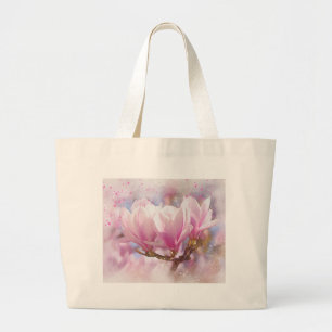 Grand Tote Bag Magnolia rose-pourpre en floraison - Fleur de prin