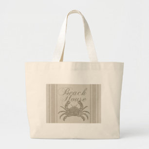 Grand Tote Bag Maison de plage crabe rivage côtier vintage