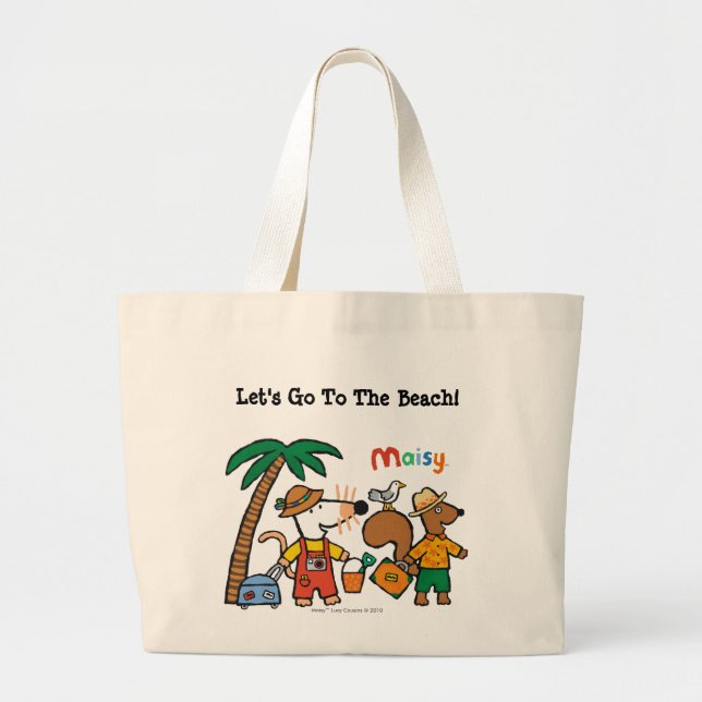 Grand Tote Bag Maisy et Cyrille avec le palmier à la plage (Devant)