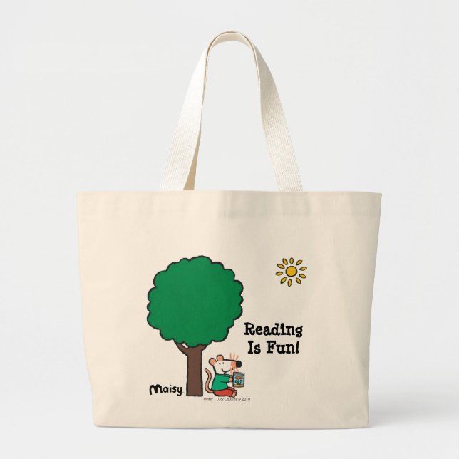 Grand Tote Bag Maisy lit son livre de bibliothèque dehors (Devant)