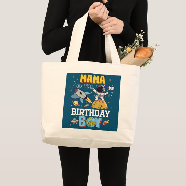 Grand Tote Bag Mama De L'Anniversaire Astronaut Thème Espace Garç (Devant (produit))