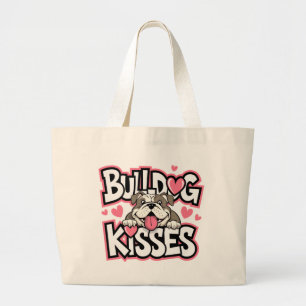 Grand Tote Bag Maman Bulldog Mignon Bisous de Chien Rose Coeur Am