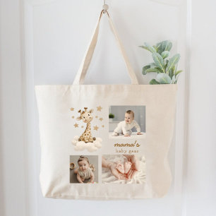 Grand Tote Bag Mama's Baby Gear Photo Collage Cute Giraffe