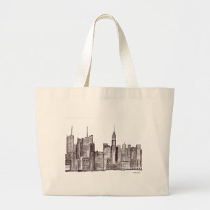 Grand Tote Bag Manhattan New York couleur d'eau noir vintage