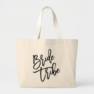 Grand Tote Bag Manuscrit de noir de tribu de jeune mariée