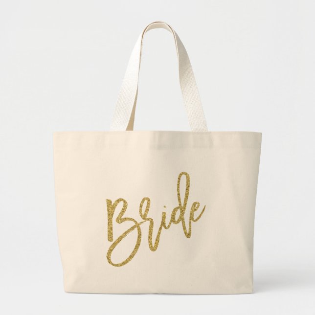 Grand Tote Bag Manuscrit de parties scintillantes d'or de jeune (Devant)