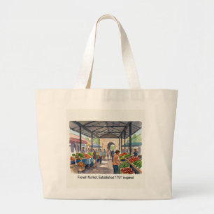 Grand Tote Bag Marché français historique à l'aquarelle Marché de