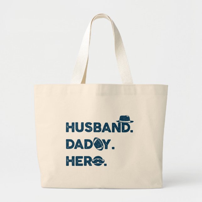 Grand Tote Bag Mari. Papa. Hero. Graphique rétro (Devant)