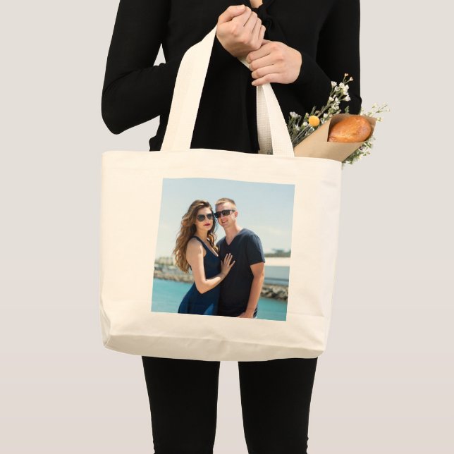 GRAND TOTE BAG MARIAGE COUPLE AJOUTER PHOTO PERSONNALISÉE FOURRE- (Devant (produit))