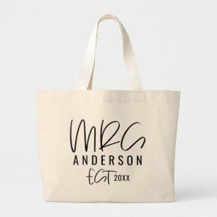 Grand Tote Bag Mariage de typographie de Mme script