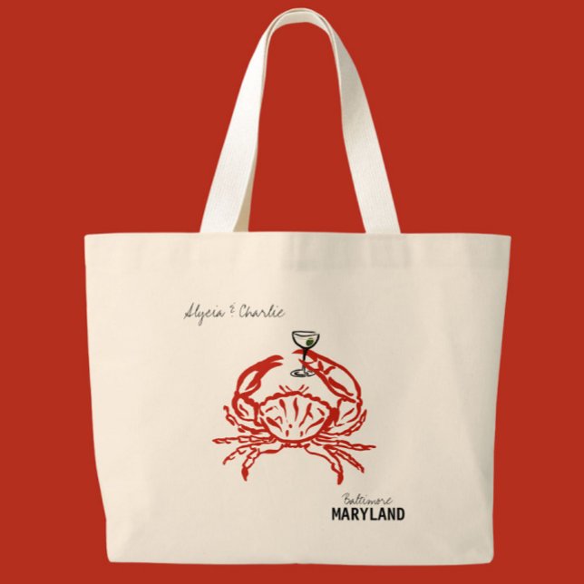 Grand Tote Bag Mariage du crabe du Maryland (Créateur téléchargé)