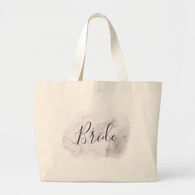 Grand Tote Bag Mariée. Élégant mariage aquarelle violet poussiére (Devant)