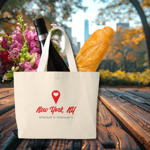 Grand Tote Bag Marqueur de carte personnalisé avec nom de ville e