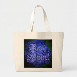 Grand Tote Bag Meilleure maman avec Arrière - plan de fleurs bleu