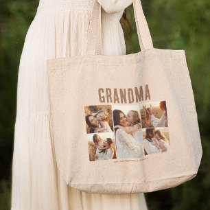 Grand Tote Bag Mémé 5 Collage de photos personnalisé