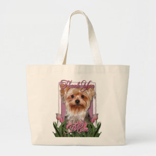 Grand Tote Bag Merci - tulipes roses - Yorkshire Terrier