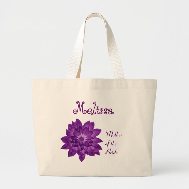 Grand Tote Bag Mère nommée faite sur commande de fleur pourpre de (Devant)