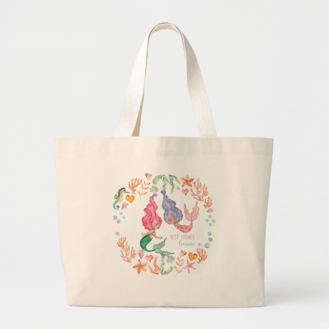 Grand Tote Bag Mermaids Meilleurs amis pour toujours BFF personna (Devant)