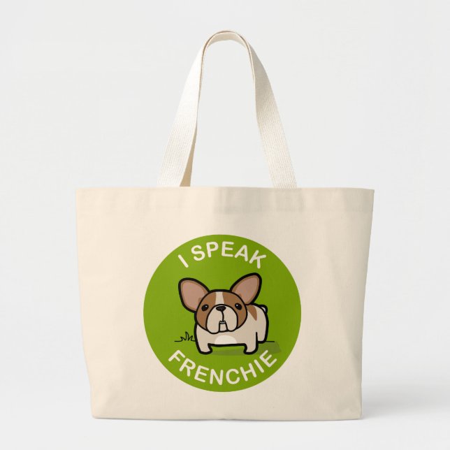 Grand Tote Bag Miel vert pie je parle Frenchie (Devant)