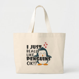 Grand Tote Bag Mignonne Pingouin J'Aime Vraiment Les Pingouins D'
