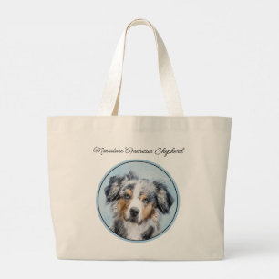 Grand Tote Bag Miniature American Shepherd Peinture MAS Chien Art