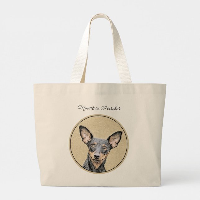 Grand Tote Bag Miniature Pinscher Peinture mignonne Chien Art ori (Dos)