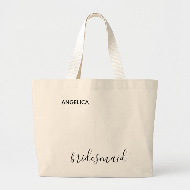 Grand Tote Bag Minimal de la typographie moderne Mariage Bridesma (Devant)