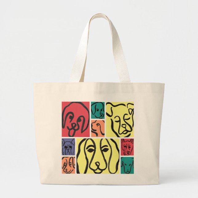 Grand Tote Bag Minimal Dogs Line Art Collage (Devant)
