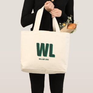 Grand Tote Bag Minimaliste Monogramme personnalisé Vert Emeraude