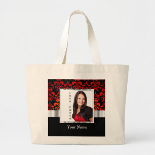 Grand Tote Bag Modèle photo damassé rouge et noir