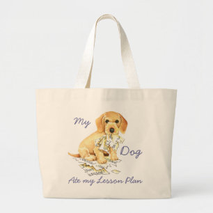 Grand Tote Bag Mon Dachshund À poils durs a mangé mon plan de leç