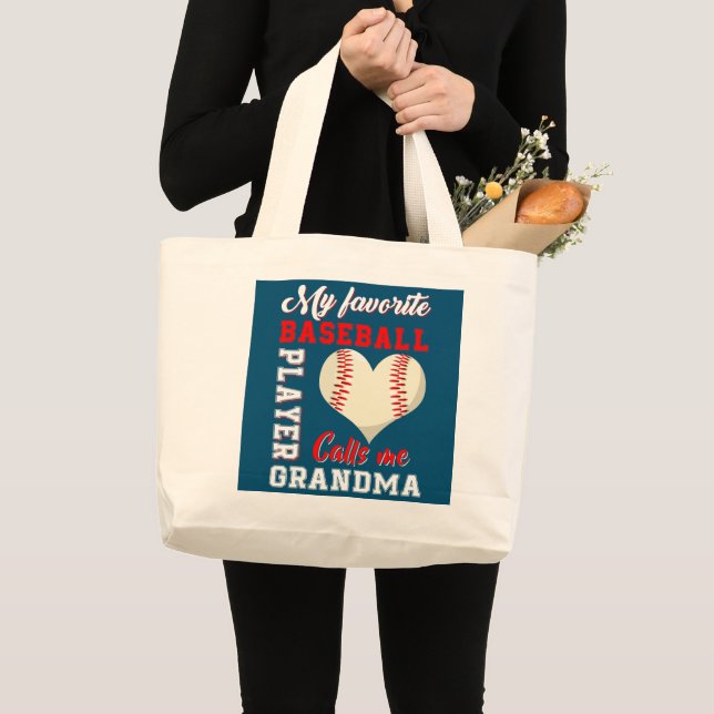 Grand Tote Bag Mon Joueur De Baseball Préféré M'Appelle Grand-Mèr (Devant (produit))