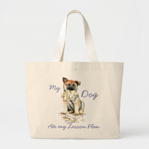 Grand Tote Bag Mon norvégien Elkhound a mangé mon plan de leçon