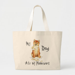 Grand Tote Bag Mon Shiba Inu A Mangé Mes Devoirs