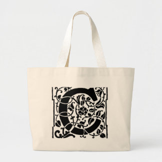 Grand Tote Bag Monogramme C initial. Nom floral Motif Customisé