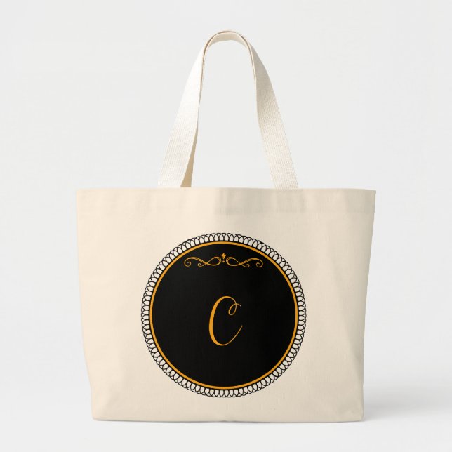 Grand Tote Bag Monogramme "C" or sur noir (Devant)
