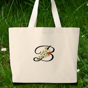 Grand Tote Bag Monogramme classique fleur rouge blanc cadeau pour