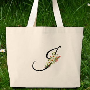 Grand Tote Bag Monogramme classique J fleur rouge blanc cadeau po