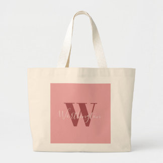 Grand Tote Bag Monogramme de fille et nom rose roux
