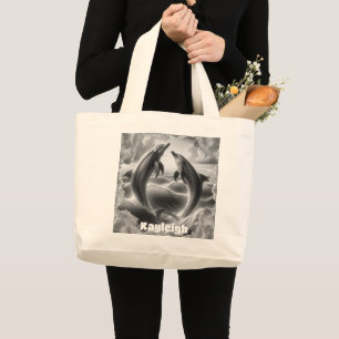 Grand Tote Bag Monogramme Dolphins noir et blanc Océan  