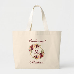 Grand Tote Bag Monogramme du cercle d'or floral de Bourgogne