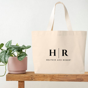 Grand Tote Bag Monogramme mariage Simple Classique Élégant Minima