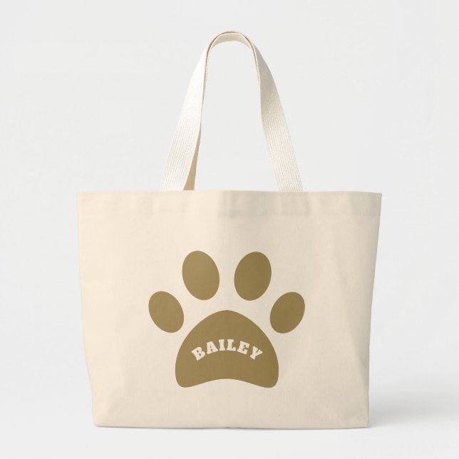 Grand Tote Bag Monogramme Moderne Simple Empreinte de patte (Devant)