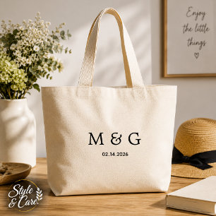Grand Tote Bag Monogramme personnalisé et date personnalisée Jumb