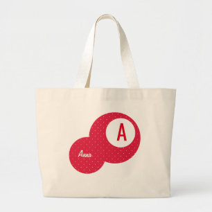 Grand Tote Bag Monogramme personnalisé Red Dotty